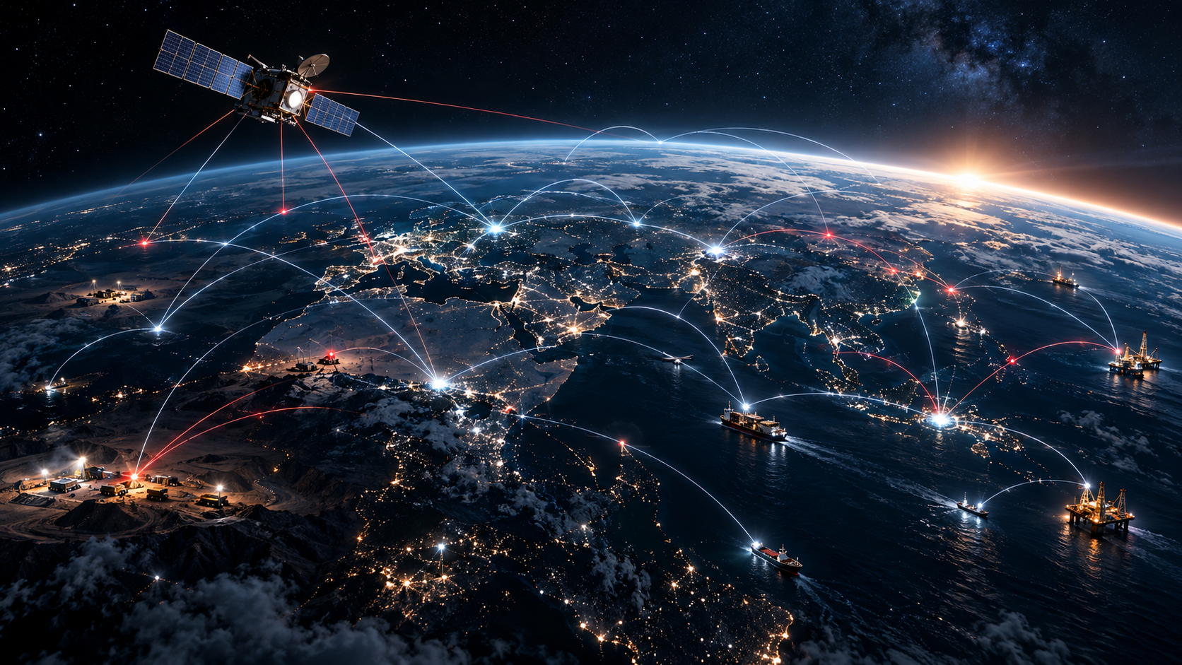 Connected infrastructure and satellite links representing an IoT platform data path
