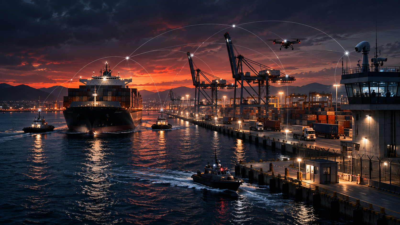 Conceptual illustration of connected port, cargo, and perimeter infrastructure